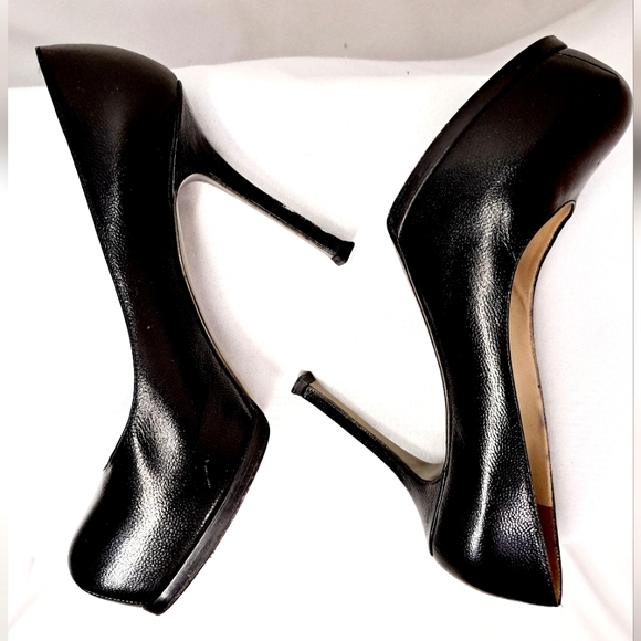 YSL Tribtoo Black Leather Platform Round Toe Stiletto Pumps 6.5 - Picture 4 of 17